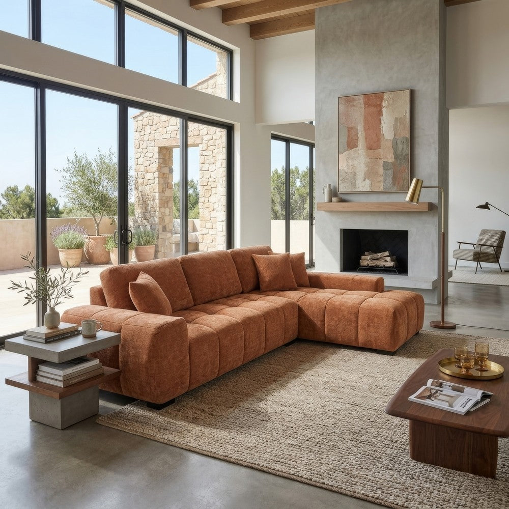 Hecy Sectional Sofa with R Arm Chaise | 3 Pillows | 119" Orange