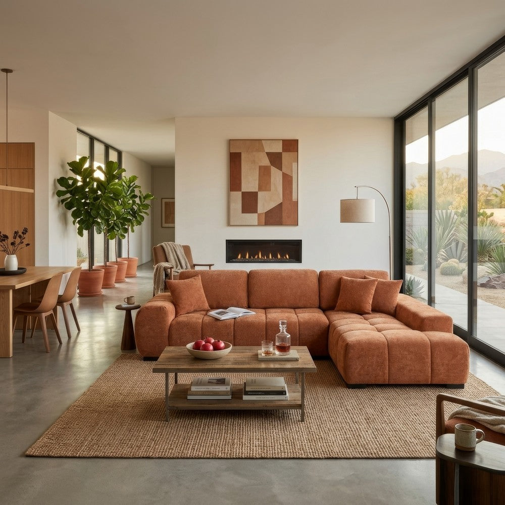 Hecy Sectional Sofa with R Arm Chaise | 3 Pillows | 119" Orange