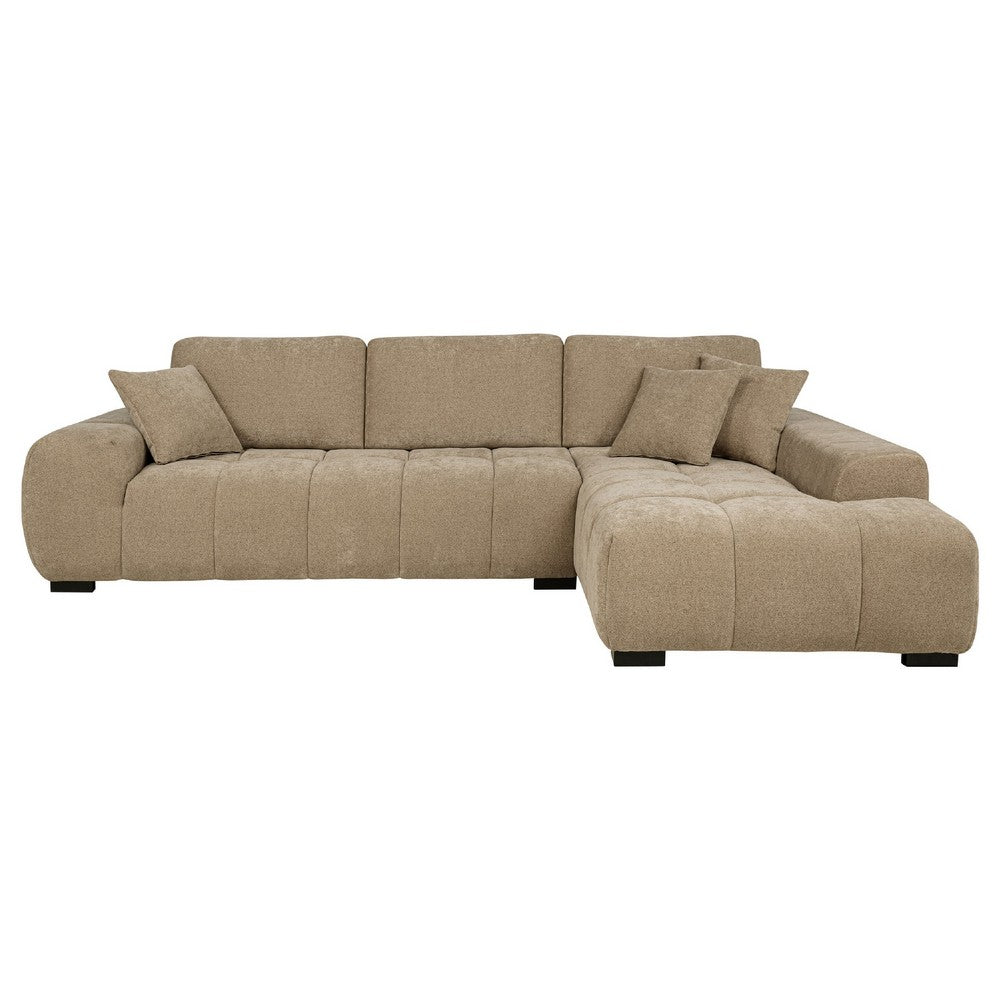 Hecy Sectional Sofa with R Arm Chaise | 3 Pillows | 119" Camel Brown