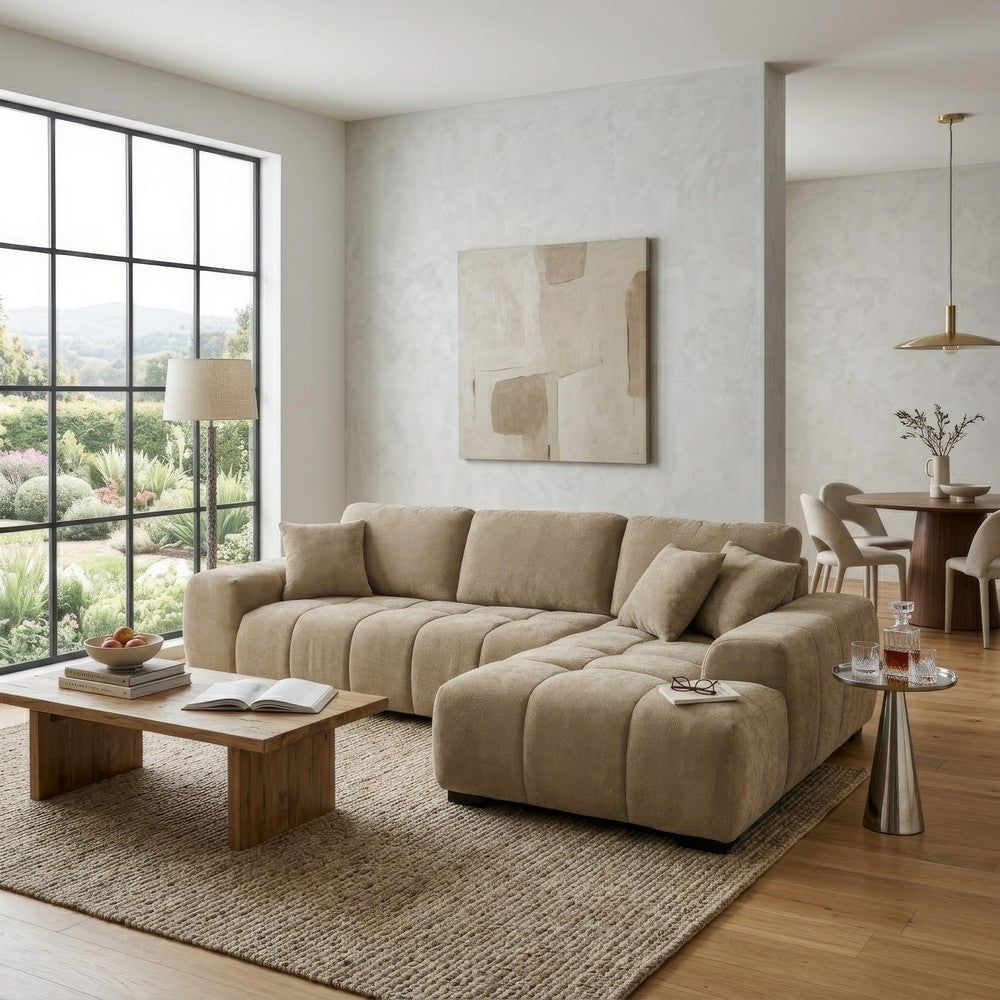 Hecy Sectional Sofa with R Arm Chaise | 3 Pillows | 119" Camel Brown