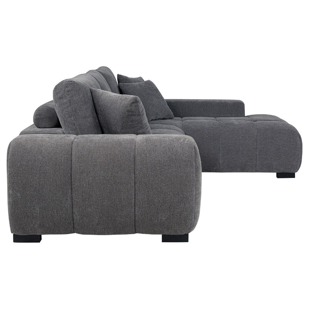 Hecy Sectional Sofa with R Arm Chaise | 3 Pillows | 119" Charcoal Gray