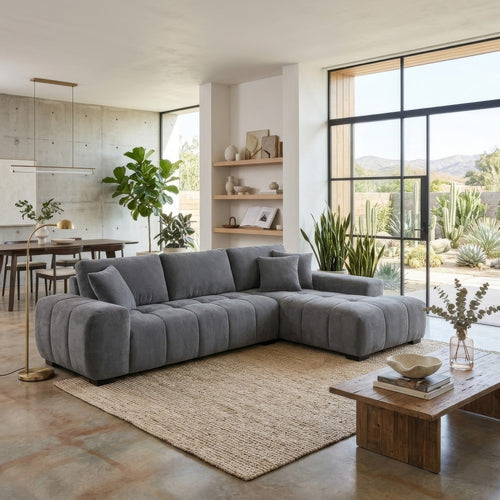 Hecy Sectional Sofa with R Arm Chaise | 3 Pillows | 119" Charcoal Gray