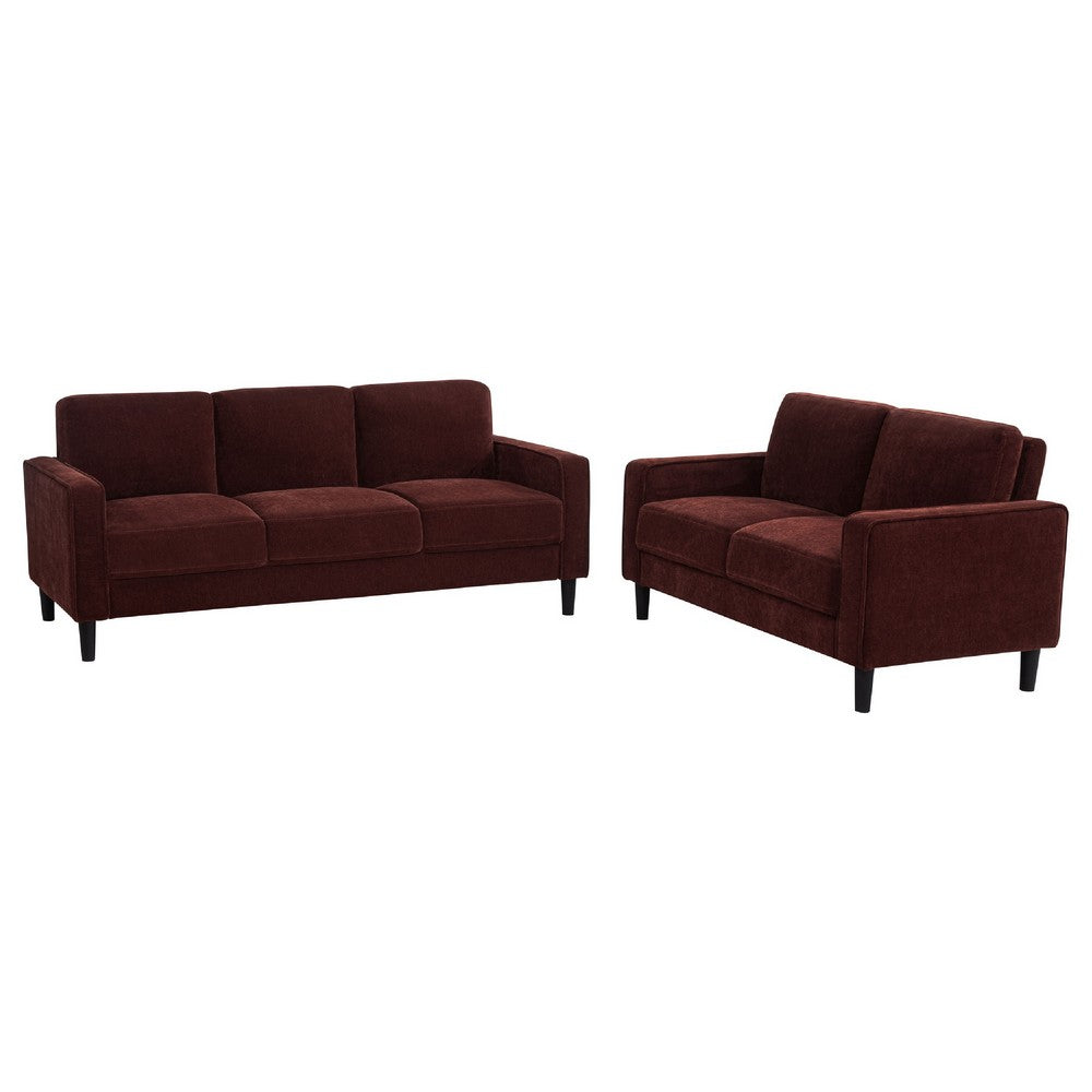 2pc Sofa and Loveseat Set | Track Arms | Foam Fill Rust Red Upholstery
