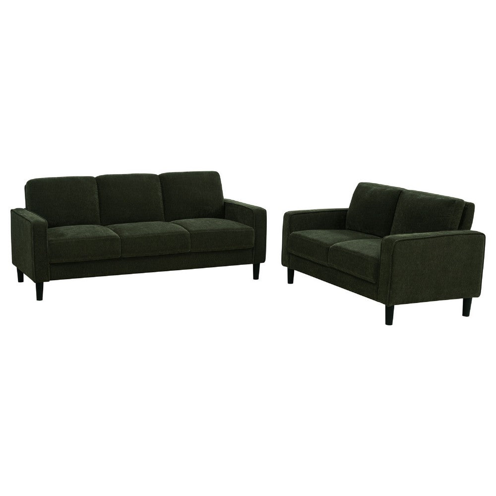 2pc Sofa and Loveseat Set | Track Arms | Foam Fill Matcha Green Upholstery