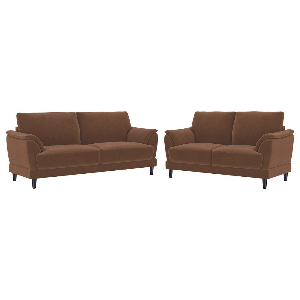 Elm 2pc Sofa and Loveseat Set | Pillow Arms | Foam Fill Rust Brown Velvet