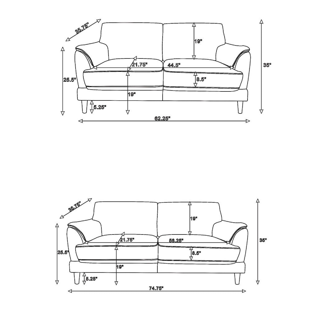 Elm 2pc Sofa and Loveseat Set | Pillow Arms | Foam Fill Rust Brown Velvet