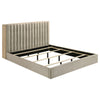 Poxy King Bed with Pull-Out Bookcase | Light Tan Channel Tufted Fabric