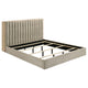 Poxy King Bed with Pull-Out Bookcase | Light Tan Channel Tufted Fabric