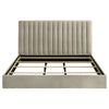 Poxy King Bed with Pull-Out Bookcase | Light Tan Channel Tufted Fabric