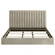 Poxy King Bed with Pull-Out Bookcase | Light Tan Channel Tufted Fabric