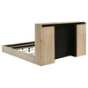Poxy King Bed with Pull-Out Bookcase | Light Tan Channel Tufted Fabric