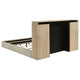 Poxy King Bed with Pull-Out Bookcase | Light Tan Channel Tufted Fabric