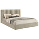 Poxy King Bed with Pull-Out Bookcase | Light Tan Channel Tufted Fabric