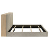 Poxy King Bed with Pull-Out Bookcase | Light Tan Channel Tufted Fabric