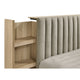 Poxy King Bed with Pull-Out Bookcase | Light Tan Channel Tufted Fabric