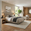 Poxy King Bed with Pull-Out Bookcase | Light Tan Channel Tufted Fabric