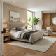 Poxy King Bed with Pull-Out Bookcase | Light Tan Channel Tufted Fabric