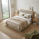 Poxy King Bed with Pull-Out Bookcase | Light Tan Channel Tufted Fabric