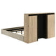 Poxy Queen Bed with Pull-Out Bookcase | Light Tan Channel Tufted Fabric