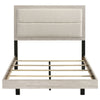 Qanto Full Panel Bed | Beige Tufted Fabric Headboard | Rustic Cream Wood