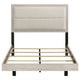 Qanto Full Panel Bed | Beige Tufted Fabric Headboard | Rustic Cream Wood