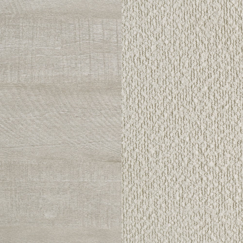 Qanto Full Panel Bed | Beige Tufted Fabric Headboard | Rustic Cream Wood