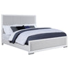 Ruvie King Panel Bed with Gray Herringbone Weave Fabric | White Wood