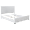 Ruvie King Panel Bed with Gray Herringbone Weave Fabric | White Wood