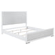 Ruvie King Panel Bed with Gray Herringbone Weave Fabric | White Wood