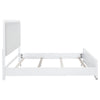 Ruvie King Panel Bed with Gray Herringbone Weave Fabric | White Wood
