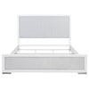 Ruvie King Panel Bed with Gray Herringbone Weave Fabric | White Wood