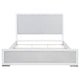 Ruvie King Panel Bed with Gray Herringbone Weave Fabric | White Wood