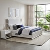 Ruvie King Panel Bed with Gray Herringbone Weave Fabric | White Wood