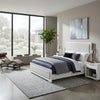 Ruvie King Panel Bed with Gray Herringbone Weave Fabric | White Wood