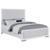 Ruvie Queen Panel Bed with Gray Herringbone Weave Fabric | White Wood