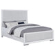 Ruvie Queen Panel Bed with Gray Herringbone Weave Fabric | White Wood