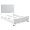 Ruvie Queen Panel Bed with Gray Herringbone Weave Fabric | White Wood