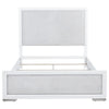 Ruvie Queen Panel Bed with Gray Herringbone Weave Fabric | White Wood