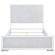 Ruvie Queen Panel Bed with Gray Herringbone Weave Fabric | White Wood