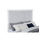 Ruvie Queen Panel Bed with Gray Herringbone Weave Fabric | White Wood