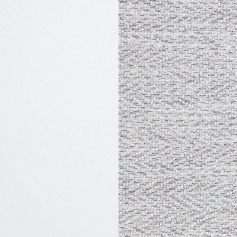 Ruvie Queen Panel Bed with Gray Herringbone Weave Fabric | White Wood
