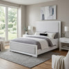 Ruvie Queen Panel Bed with Gray Herringbone Weave Fabric | White Wood