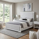 Ruvie Queen Panel Bed with Gray Herringbone Weave Fabric | White Wood