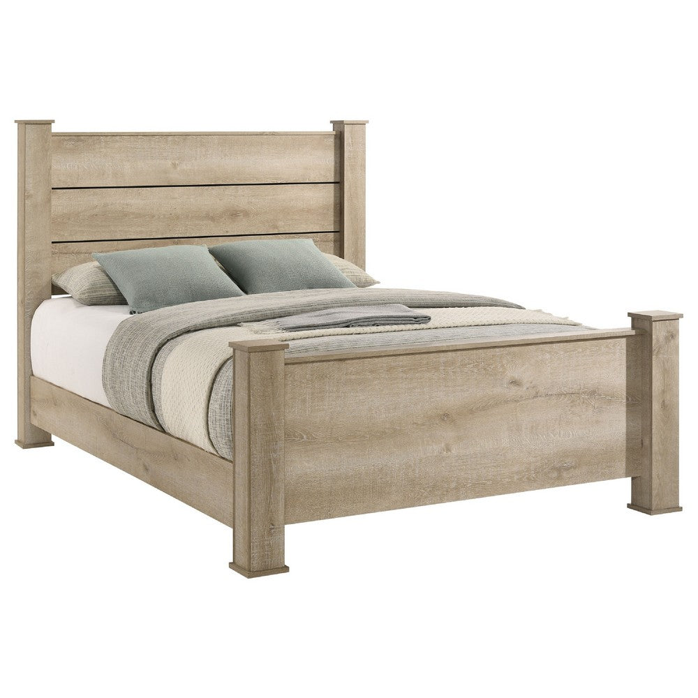 Tyna Rustic Queen Panel Bed with Planked Headboard | Weathered Oak Wood