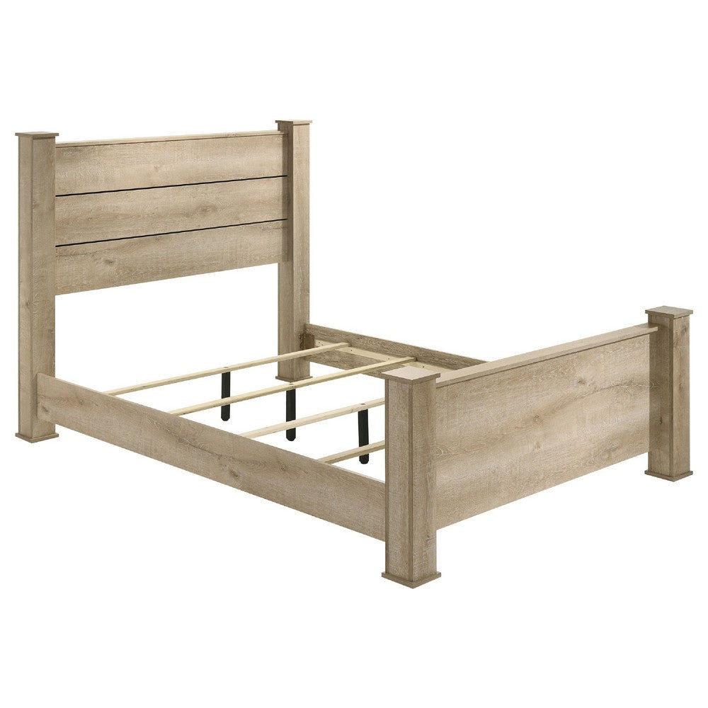 Tyna Rustic Queen Panel Bed with Planked Headboard | Weathered Oak Wood