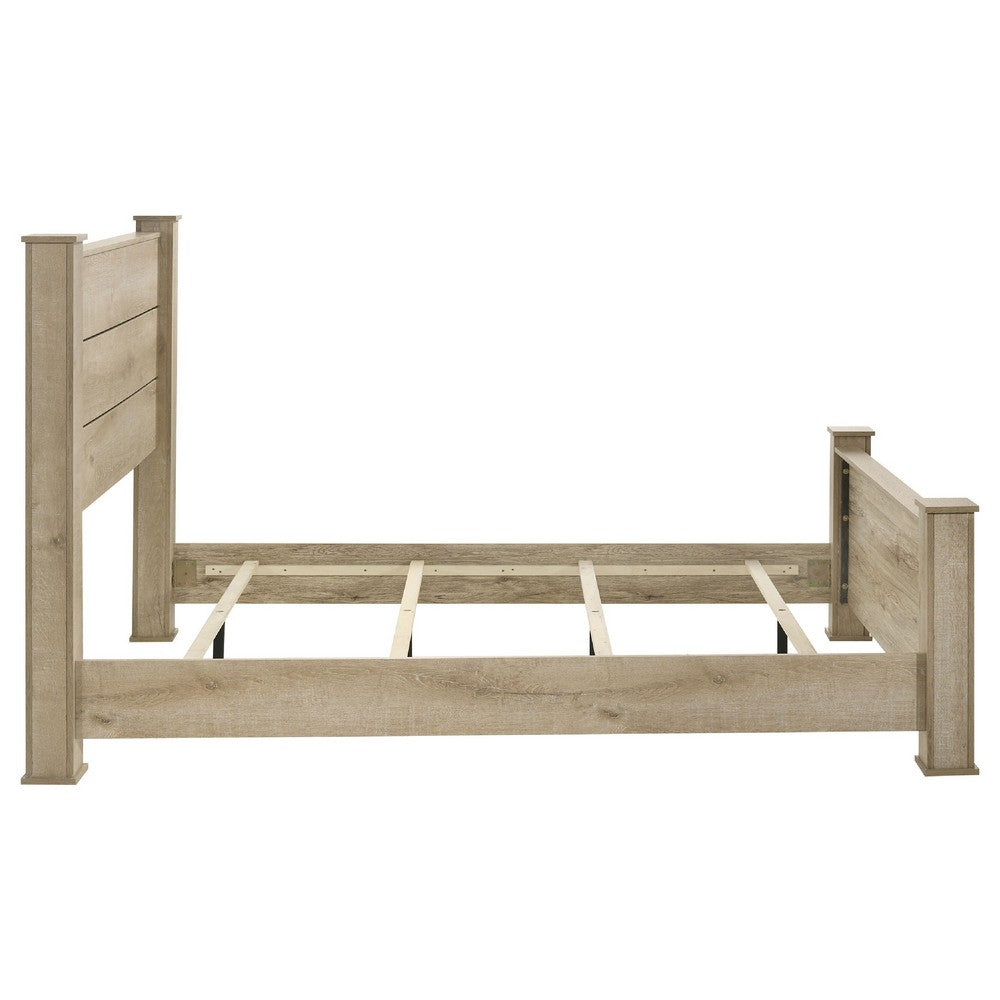 Tyna Rustic Queen Panel Bed with Planked Headboard | Weathered Oak Wood