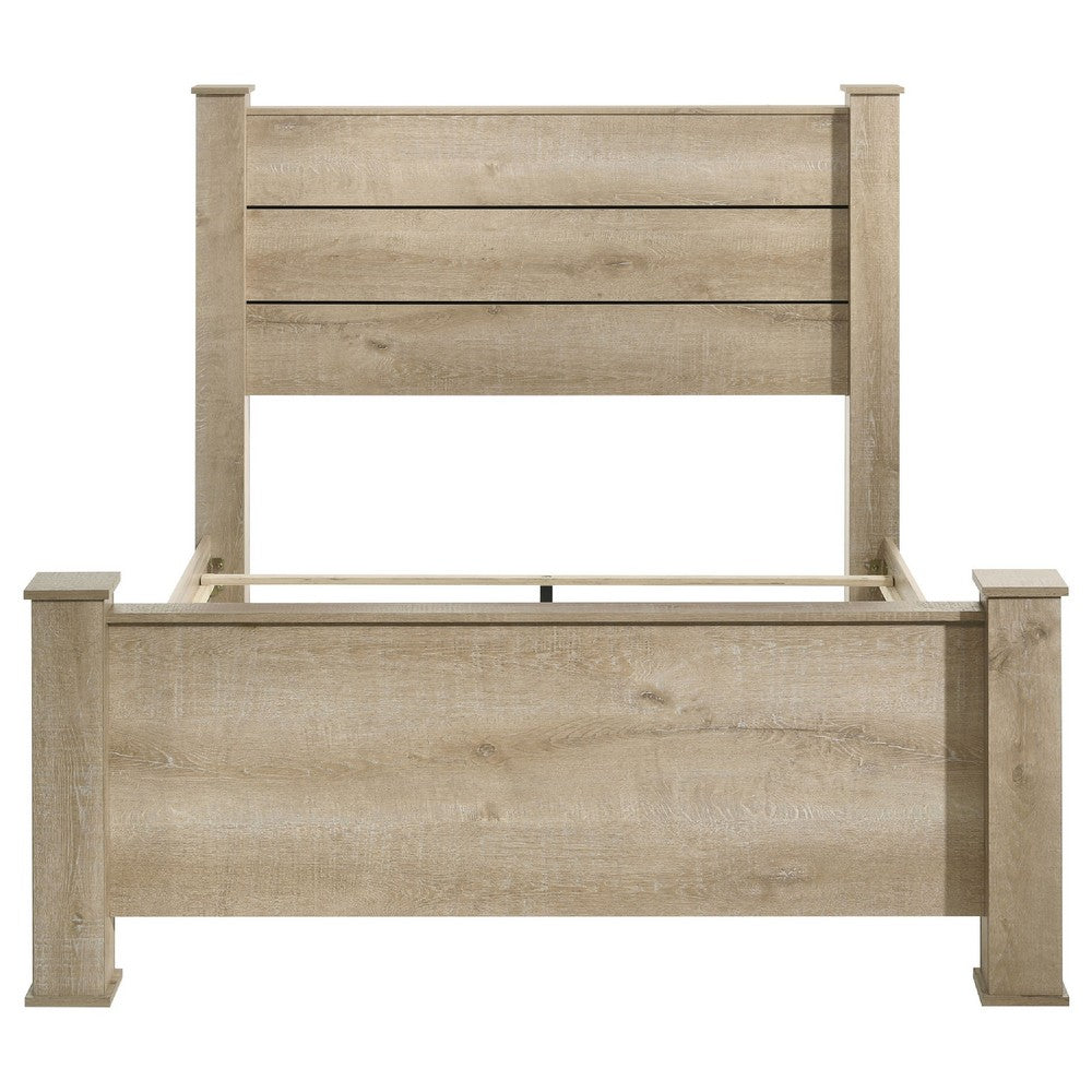 Tyna Rustic Queen Panel Bed with Planked Headboard | Weathered Oak Wood