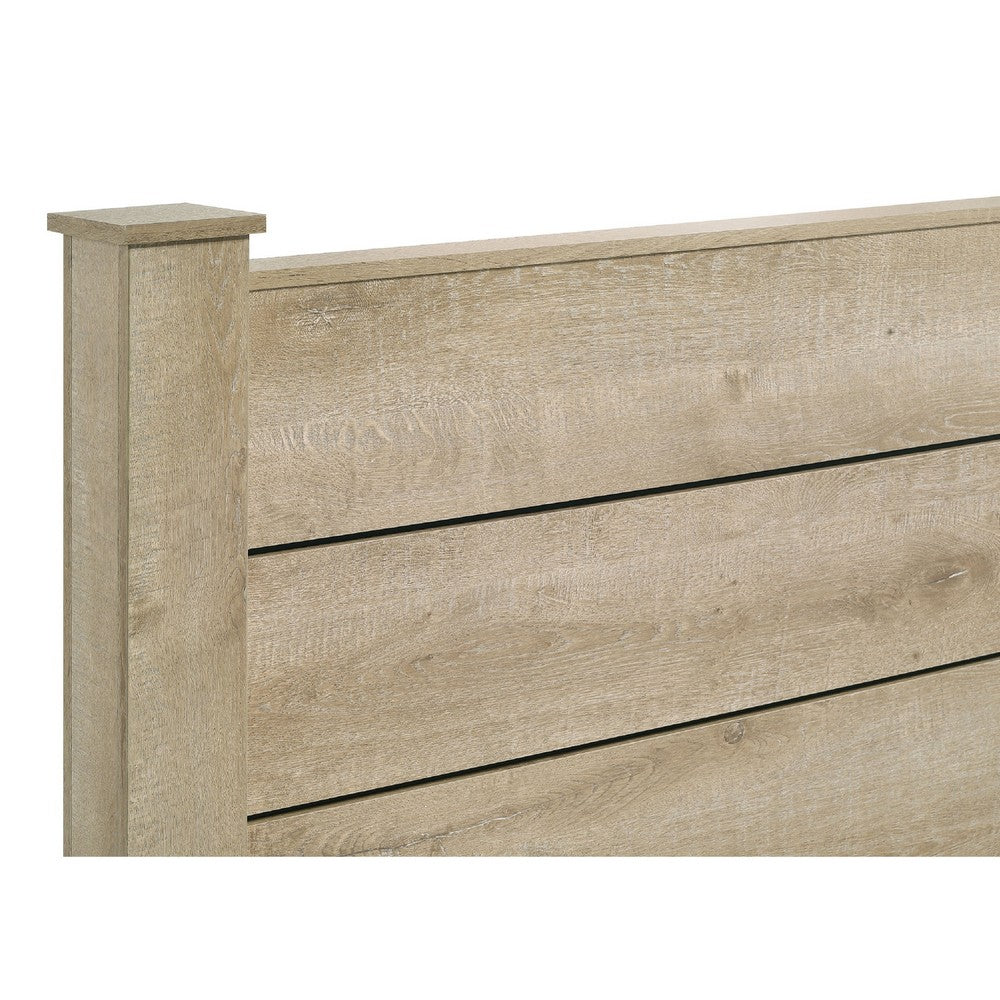 Tyna Rustic Queen Panel Bed with Planked Headboard | Weathered Oak Wood