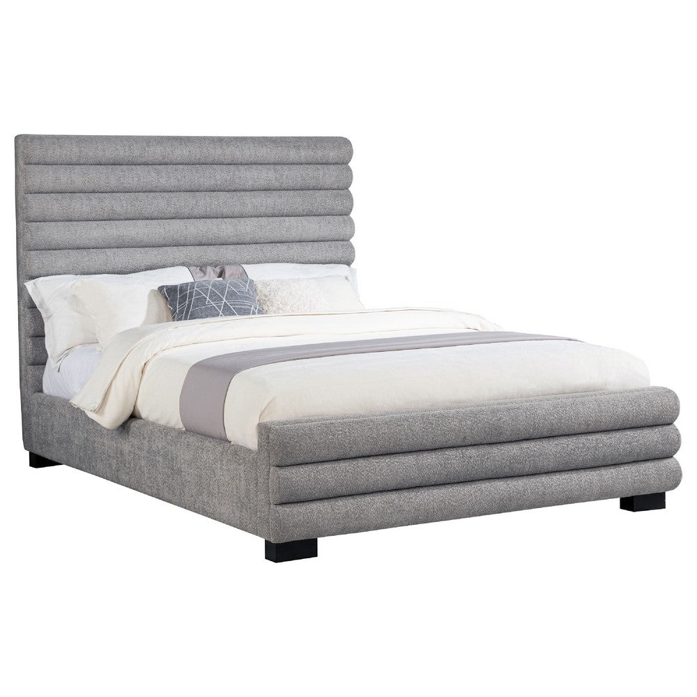 Ricia Queen Bed Frame | Black Block Feet | Gray Channel Tufted Boucle