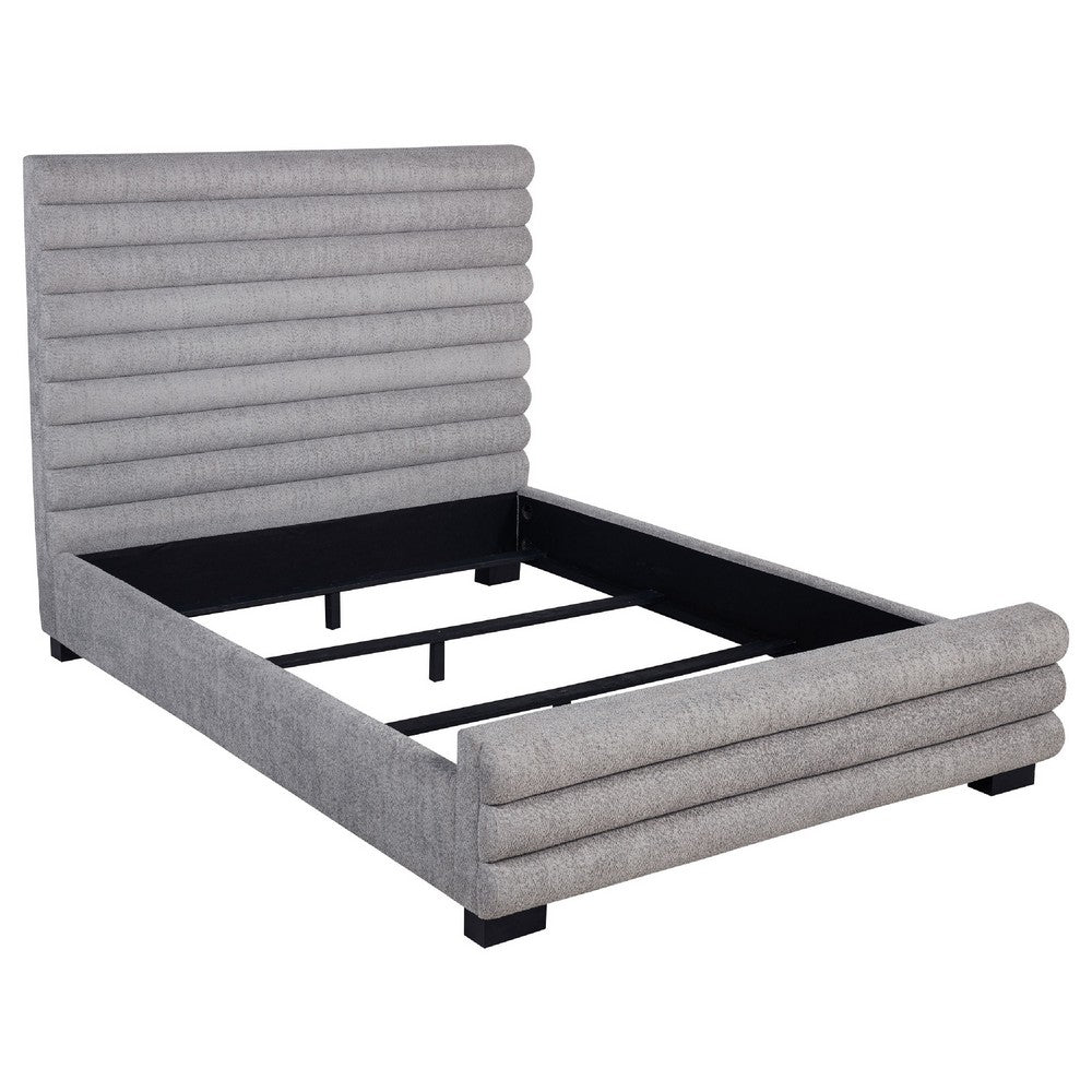 Ricia Queen Bed Frame | Black Block Feet | Gray Channel Tufted Boucle